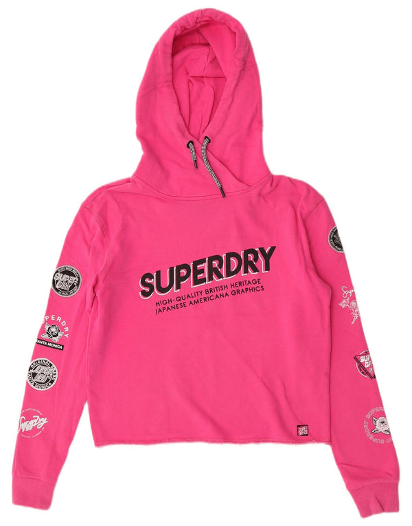 Superdry Womens Graphic Oversized Hoodie Jumper UK 6 XS Pink Cotton