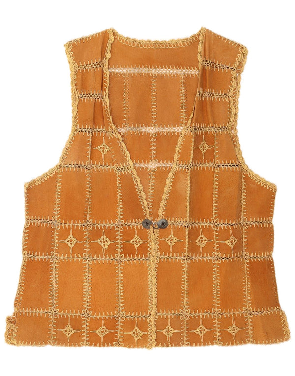 Vintage Womens Suede Waistcoat XL Brown Patchwork