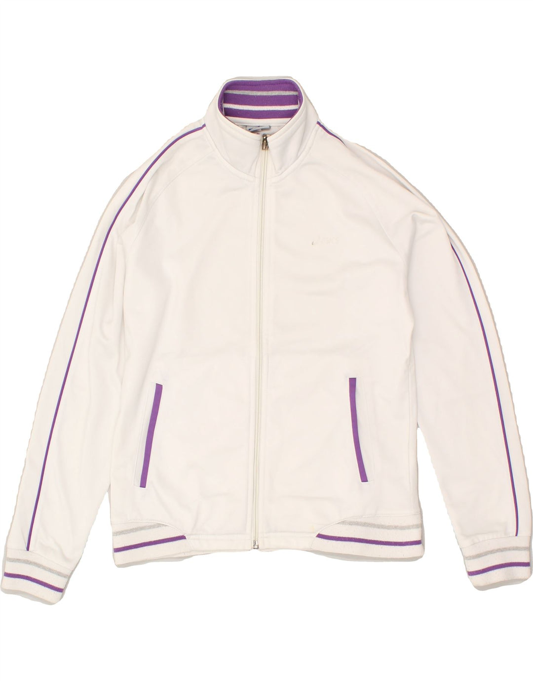 ASICS Girls Tracksuit Top Jacket 11-12 Years White Polyester | Vintage Asics | Thrift | Second-Hand Asics | Used Clothing | Messina Hembry 