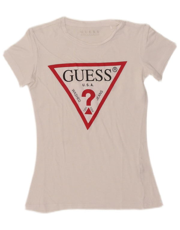 Guess Womens Crop Graphic T-Shirt Top UK 6 XS White