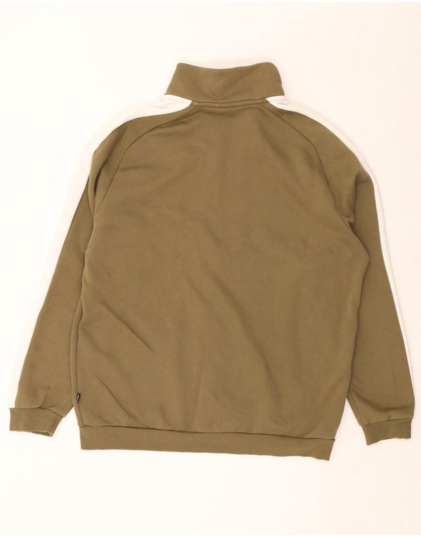 PUMA Mens Tracksuit Top Jacket Large Khaki Colourblock Cotton