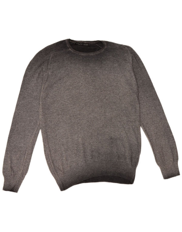 ZARA Mens Crew Neck Jumper Sweater Medium Grey Flecked Viscose