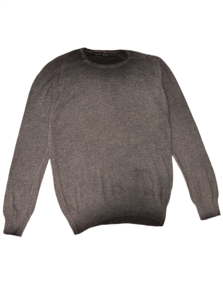 ZARA Mens Crew Neck Jumper Sweater Medium Grey Flecked Viscose