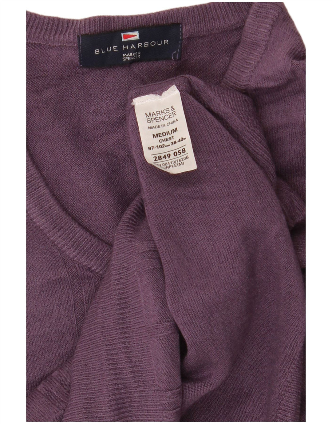 MARKS & SPENCER Mens Blue Harbour V-Neck Jumper Sweater Medium Purple