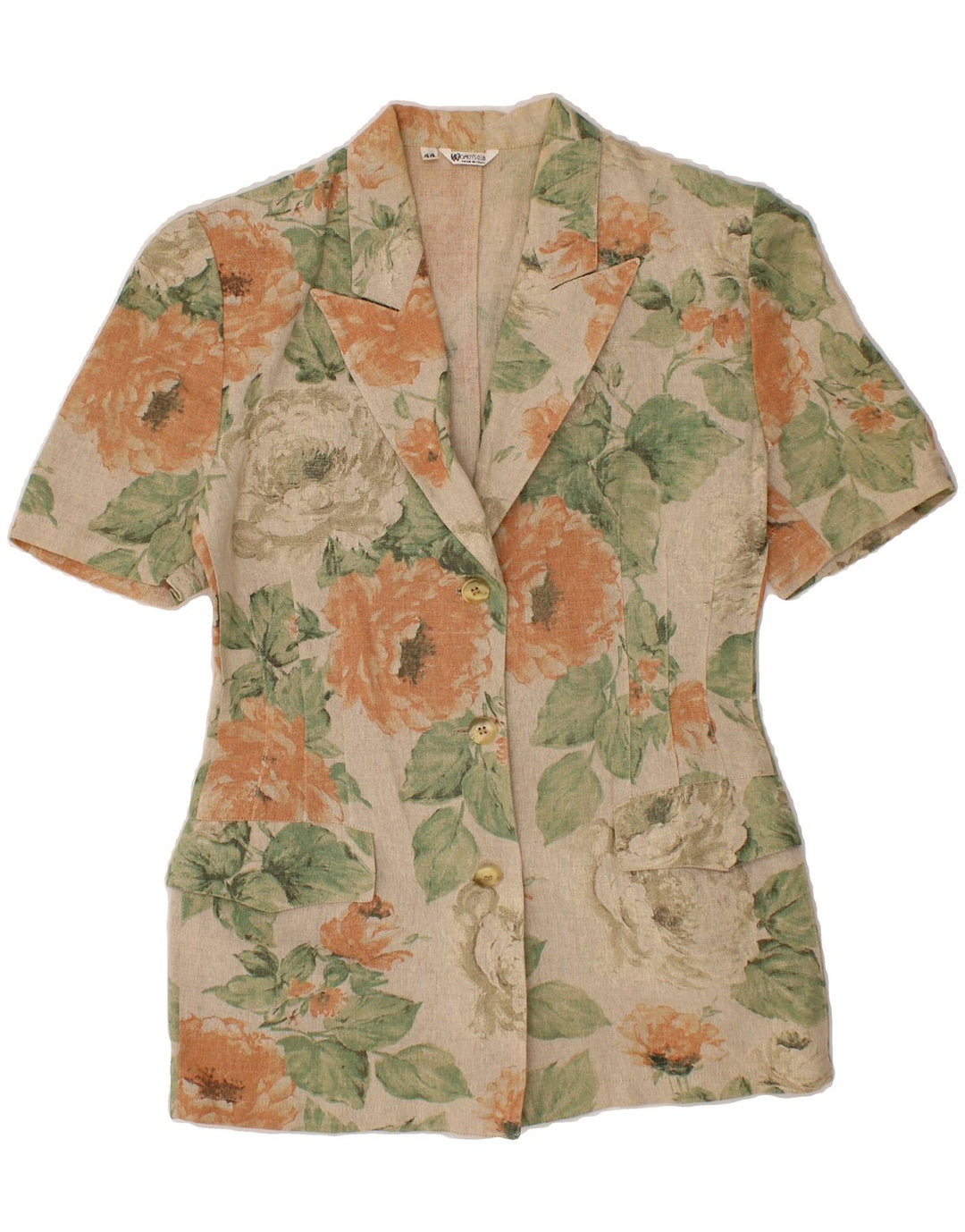 VINTAGE Womens Short Sleeve Blazer Jacket IT 44 Medium Grey Floral Vintage Vintage and Second-Hand Vintage from Messina Hembry 