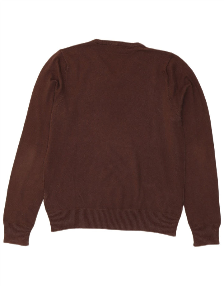 Zara Mens V-Neck Jumper Sweater Medium Brown Cotton