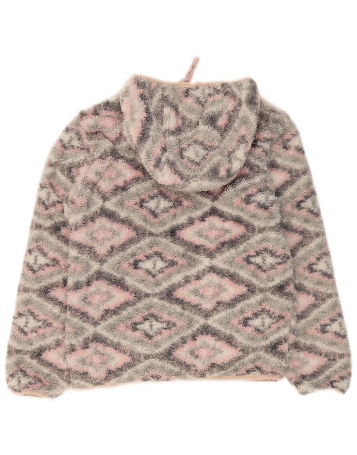 EDDIE BAUER Girls Fleece Jacket 10-11 Years Medium Grey Argyle/Diamond