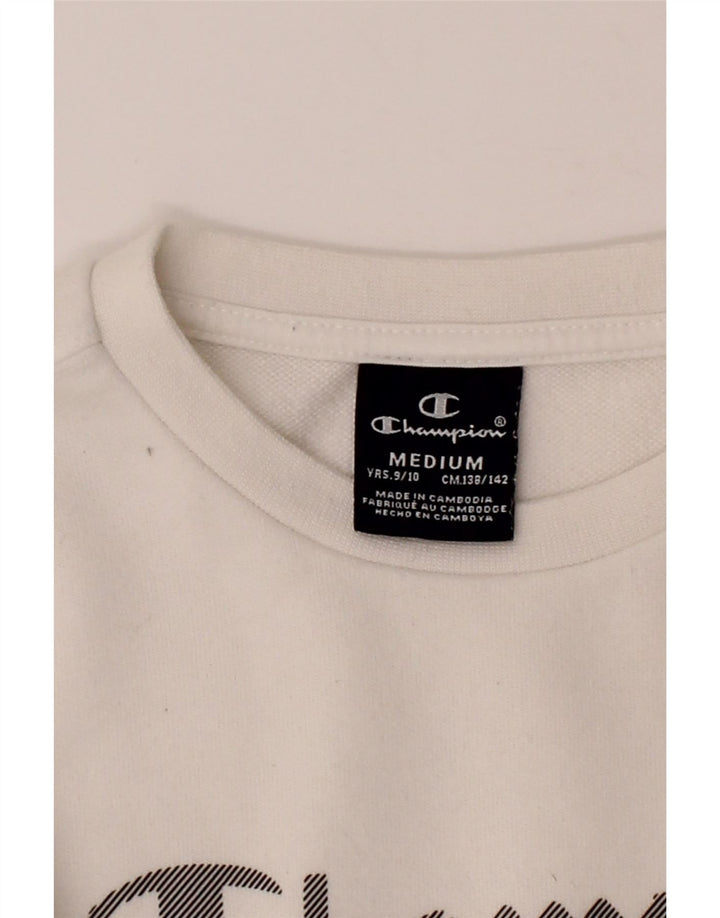 CHAMPION Boys Graphic Sweatshirt Jumper 9-10 Years Medium White Vintage Champion and Second-Hand Champion from Messina Hembry 