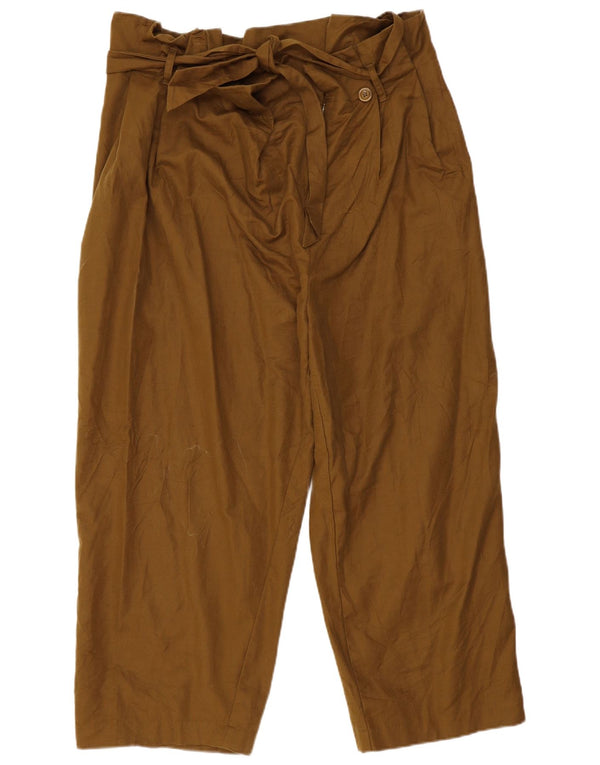 ZARA Womens High Waist Pleated Cropped Trousers XL W32 L25 Khaki