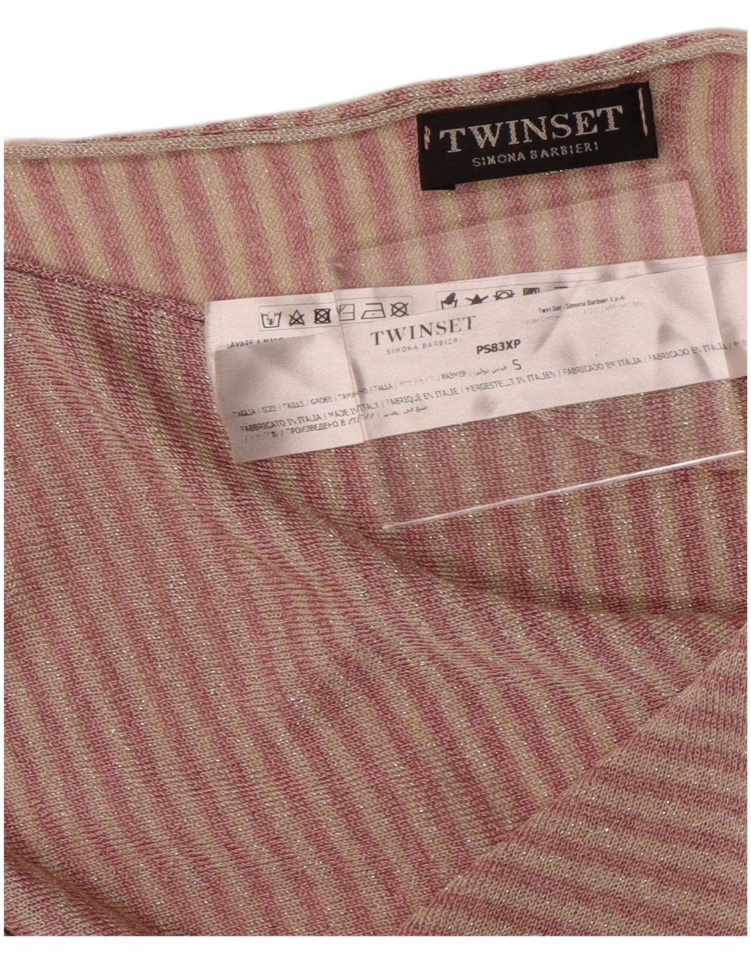 TWINSET Womens Oversized Top Long Sleeve UK 10 Small Pink Striped Viscose