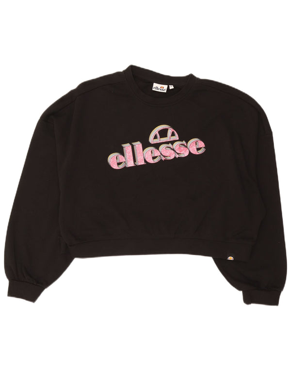 Ellesse Womens Crop Graphic Oversized Sweatshirt Jumper UK 14 Medium Black