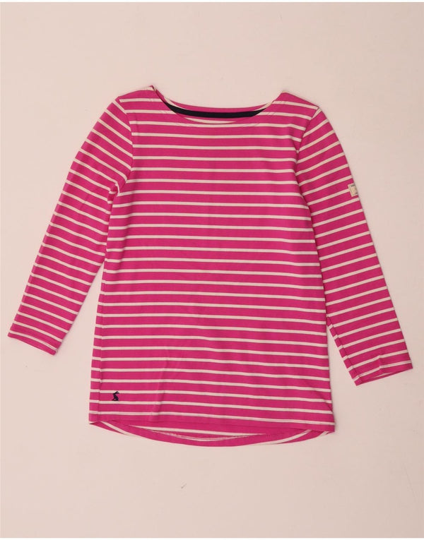 Joules Womens Top 3/4 Sleeve UK 8 Small Pink Striped Cotton