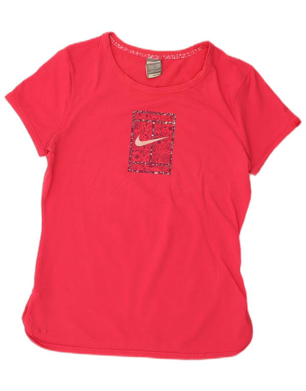 NIKE Womens Fit Dry Graphic T-Shirt Top UK 14/16 Large Pink Nylon