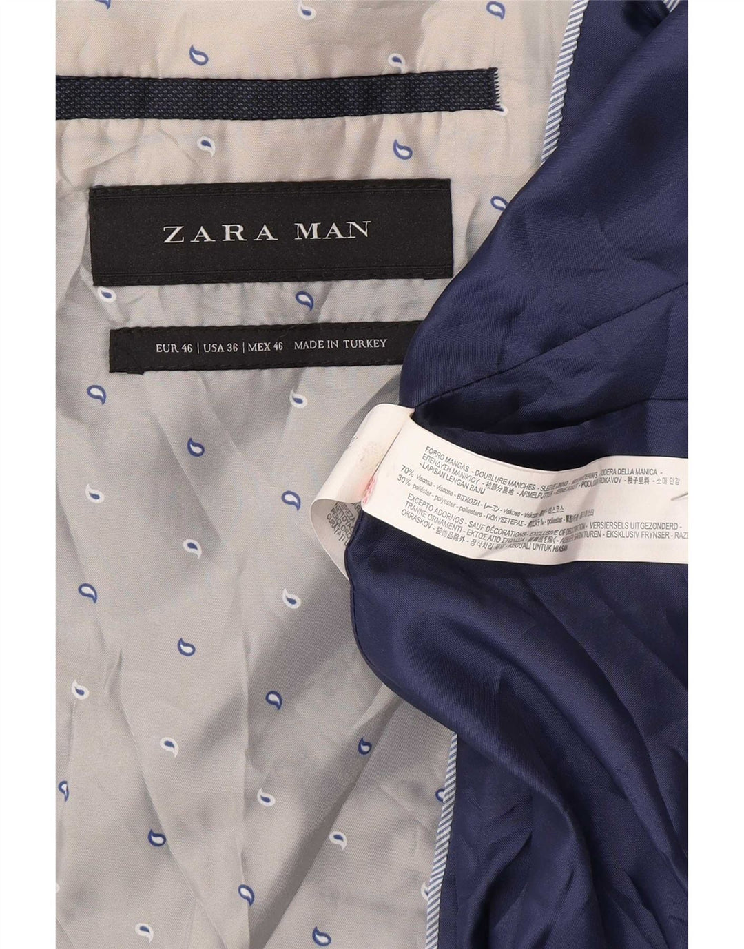 Zara Mens 2 Button Blazer Jacket EU 46 Small Navy Blue Viscose