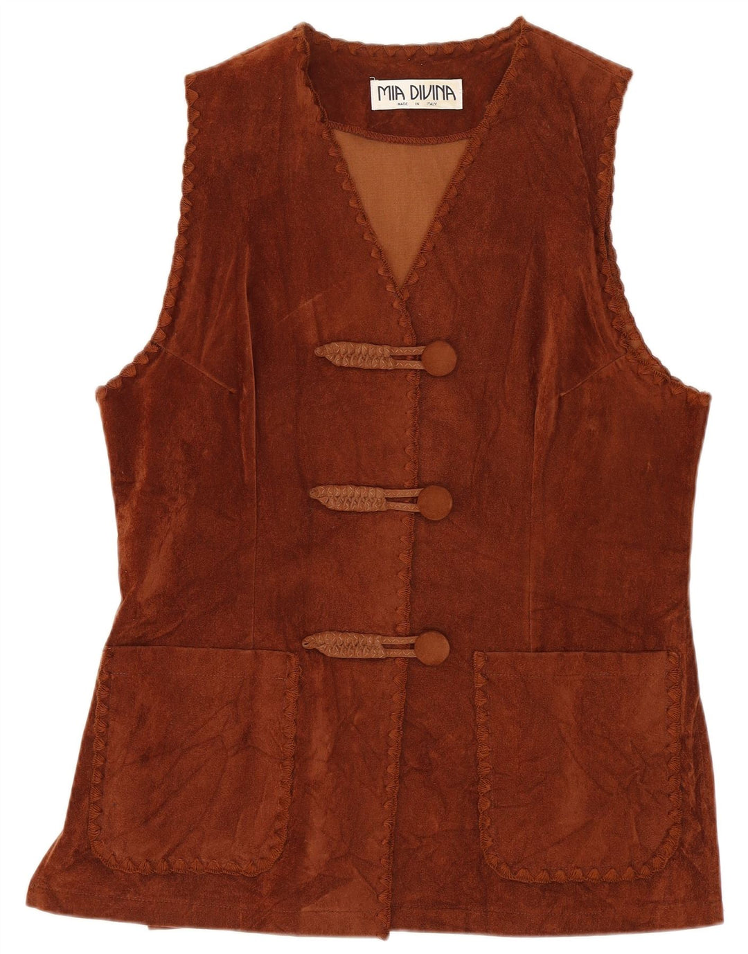 Vintage Womens Gilet UK 10 Small Brown Viscose