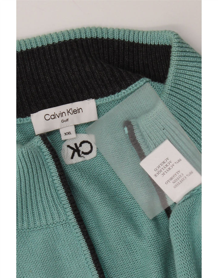 Calvin Klein Mens Zip Neck Jumper Sweater 2XL Blue Cotton
