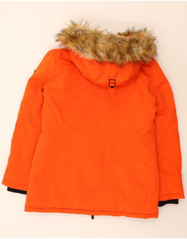 Superdry Womens Hooded Ski Jacket UK 12 Medium Orange Polyester