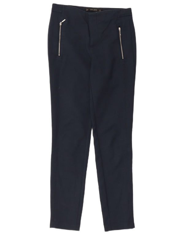 Zara Womens Skinny Trousers XS Navy Blue Cotton