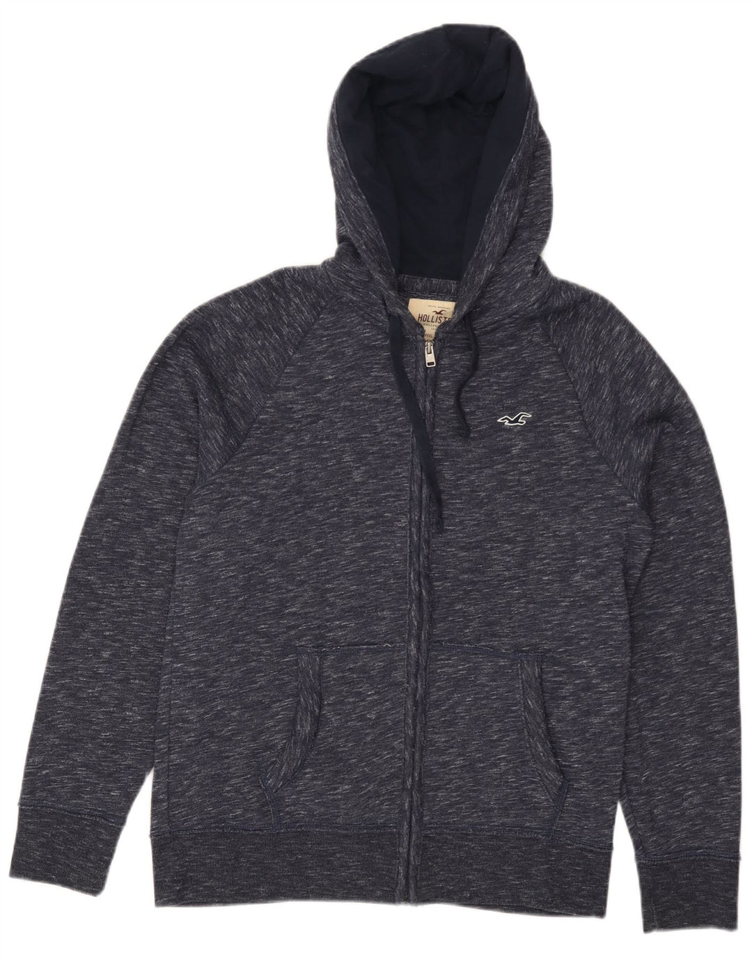 HOLLISTER Mens Zip Hoodie Sweater Small Navy Blue Flecked Cotton