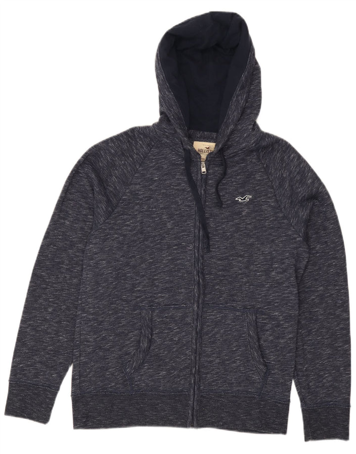 HOLLISTER Mens Zip Hoodie Sweater Small Navy Blue Flecked Cotton