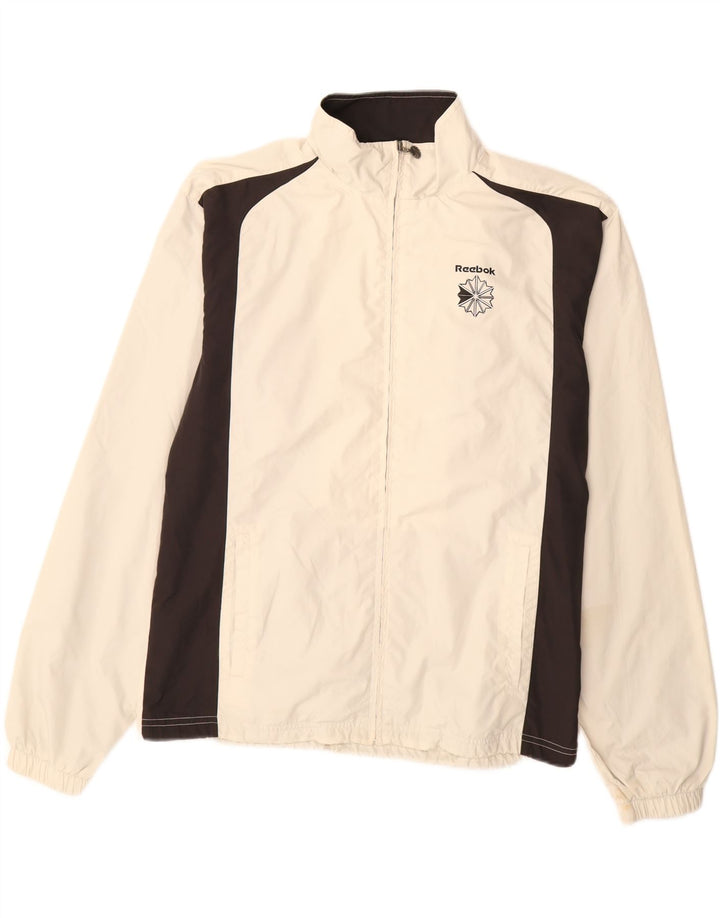 Reebok Mens Tracksuit Top Jacket Large Off White Colourblock Polyester