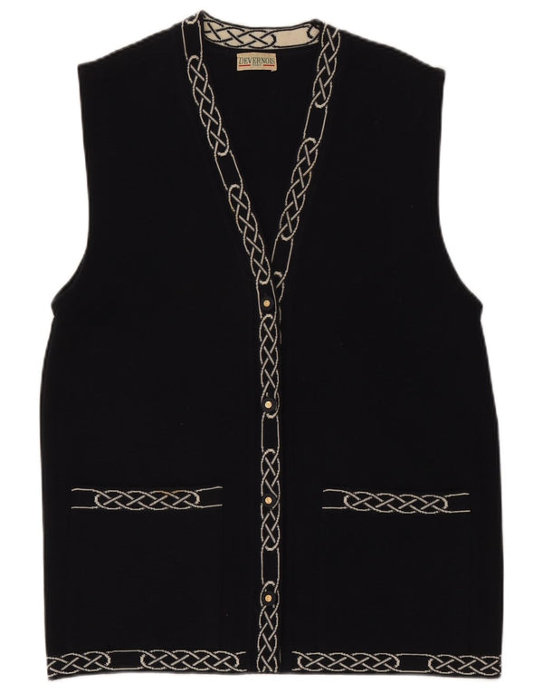 Devernois Paris Womens Cardigan Sweater UK 16 Large Navy Blue Geometric