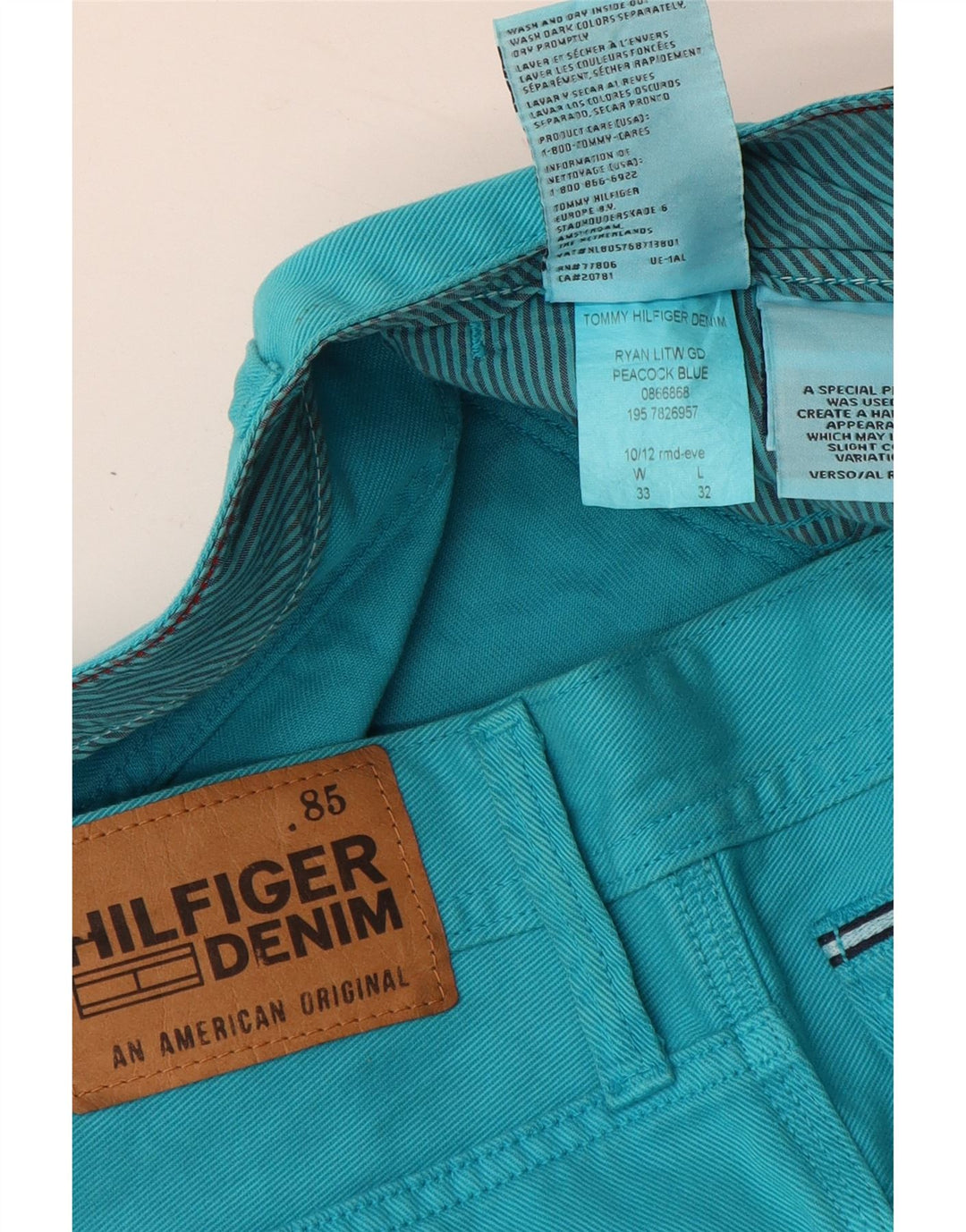 TOMMY HILFIGER Mens Straight Jeans W33 L32 Turquoise Cotton