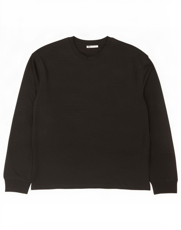 Zara Mens Top Long Sleeve Medium Black Cotton