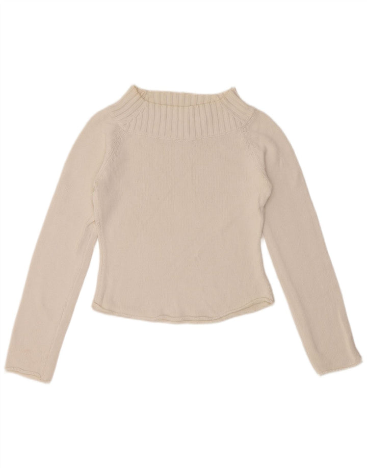 SISLEY Womens Crop Turtle Neck Jumper Sweater UK 10 Small White Cotton