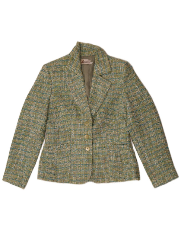 Vintage Womens 3 Button Blazer Jacket IT 40 Small Green Check Polyester
