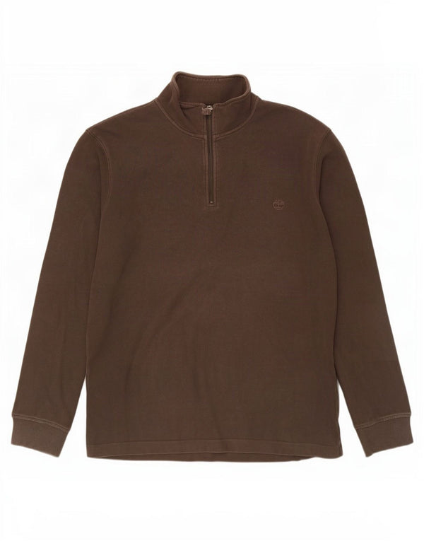 Timberland Mens Zip Neck Regular Fit Sweatshirt Jumper 2XL Brown Cotton