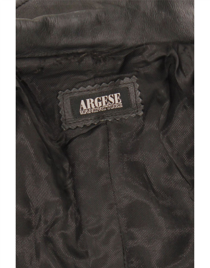 VINTAGE Womens Leather Coat UK 10 Small Black