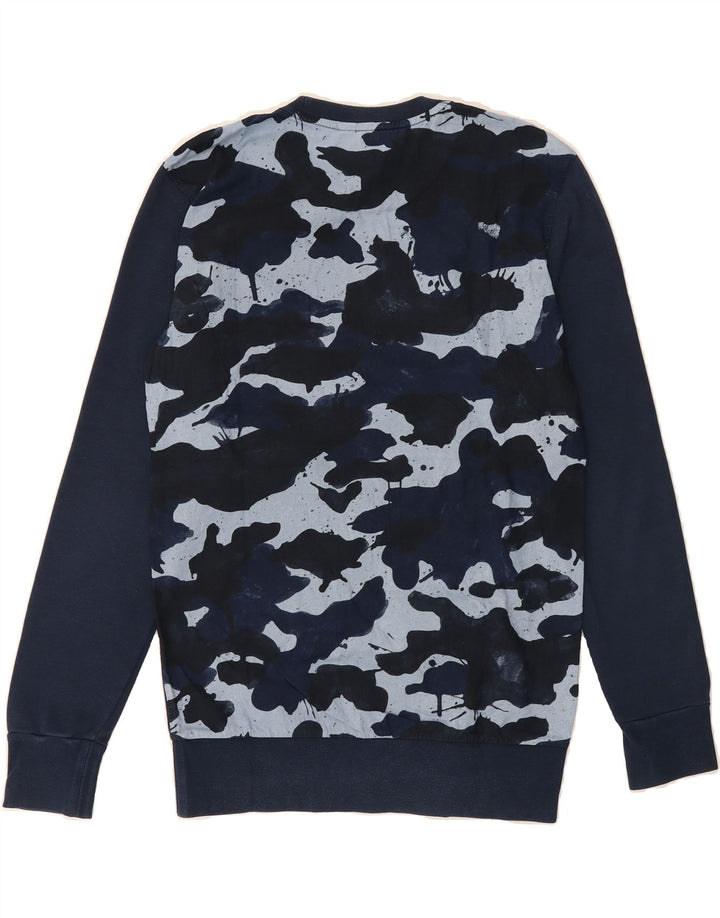 ADIDAS Mens Graphic Sweatshirt Jumper Small Navy Blue Camouflage Vintage Adidas and Second-Hand Adidas from Messina Hembry 