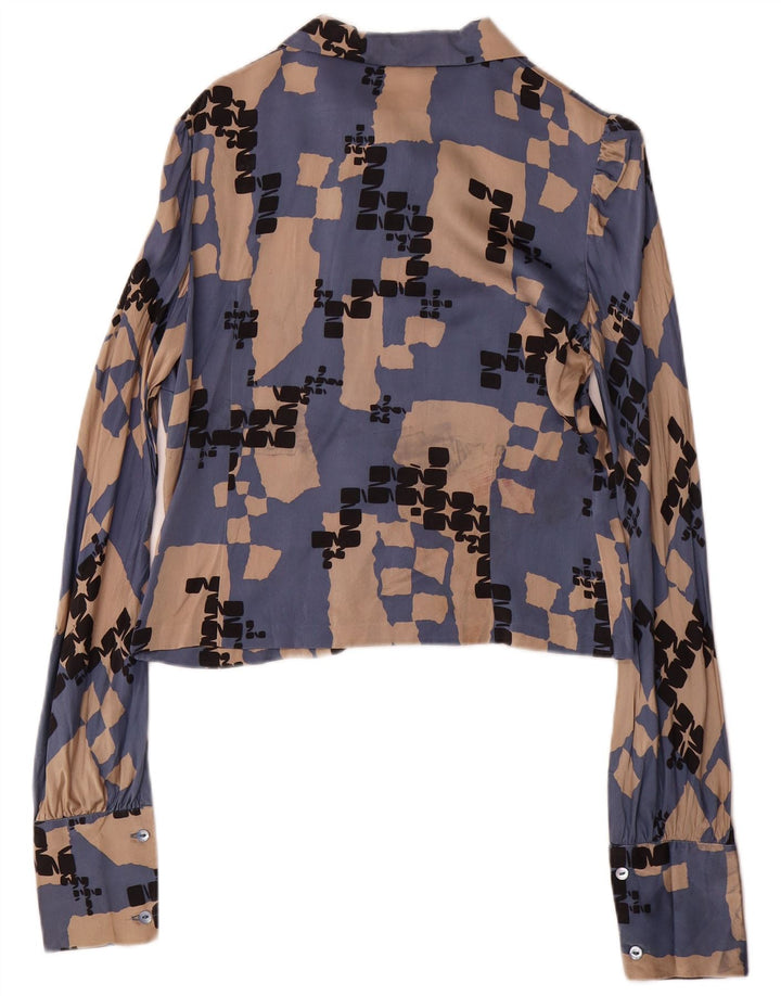 LES COPAINS Womens 2 Piece Skirt Set IT 42 Medium W28 Blue Geometric Silk