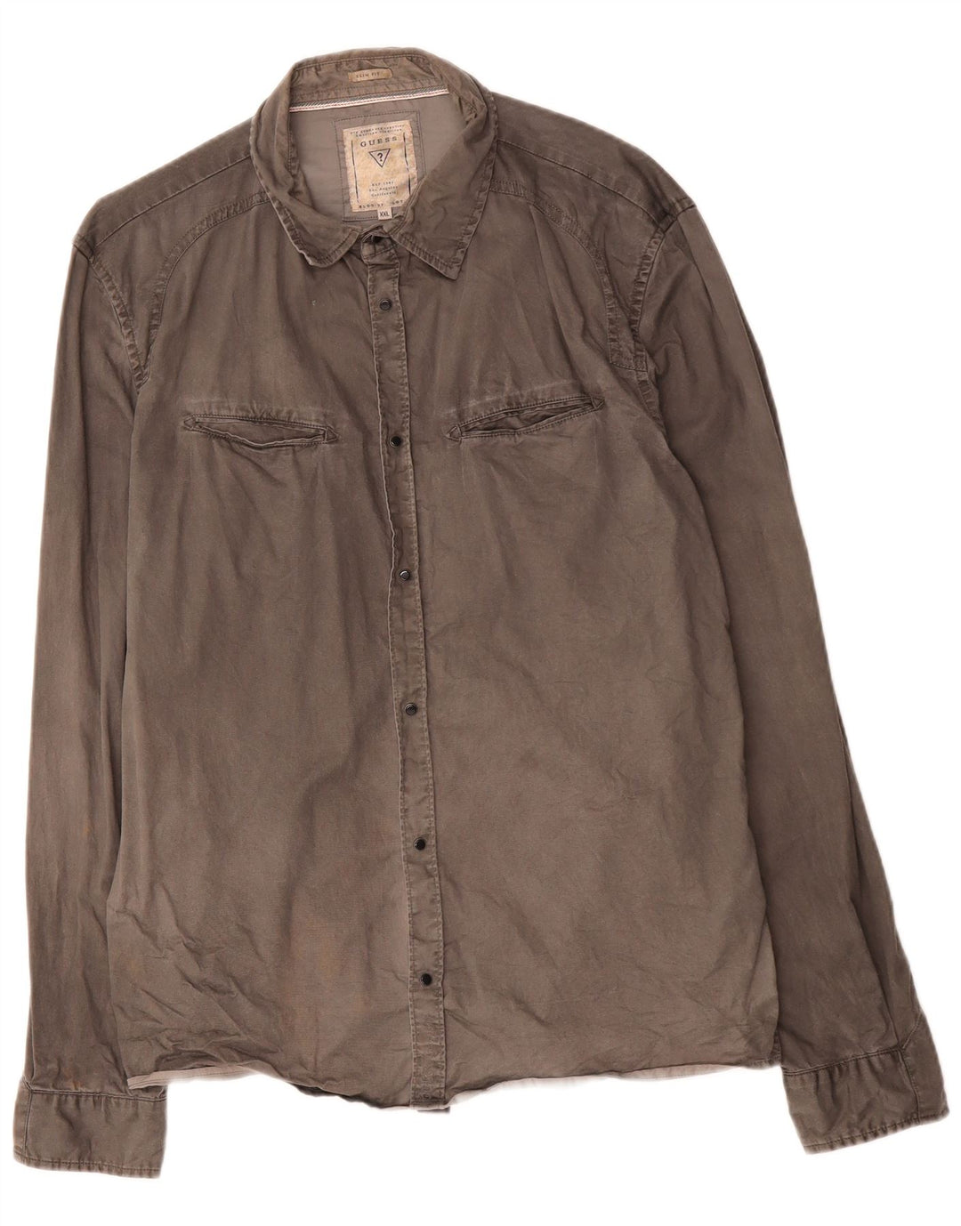 GUESS Mens Slim Fit Shirt 2XL Grey Cotton