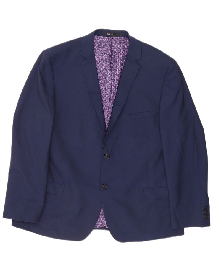 Ted Baker Mens 2 Button Blazer Jacket UK 46 3XL Navy Blue Wool