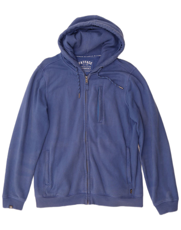 FAT FACE Mens Zip Hoodie Sweater Large Blue Cotton