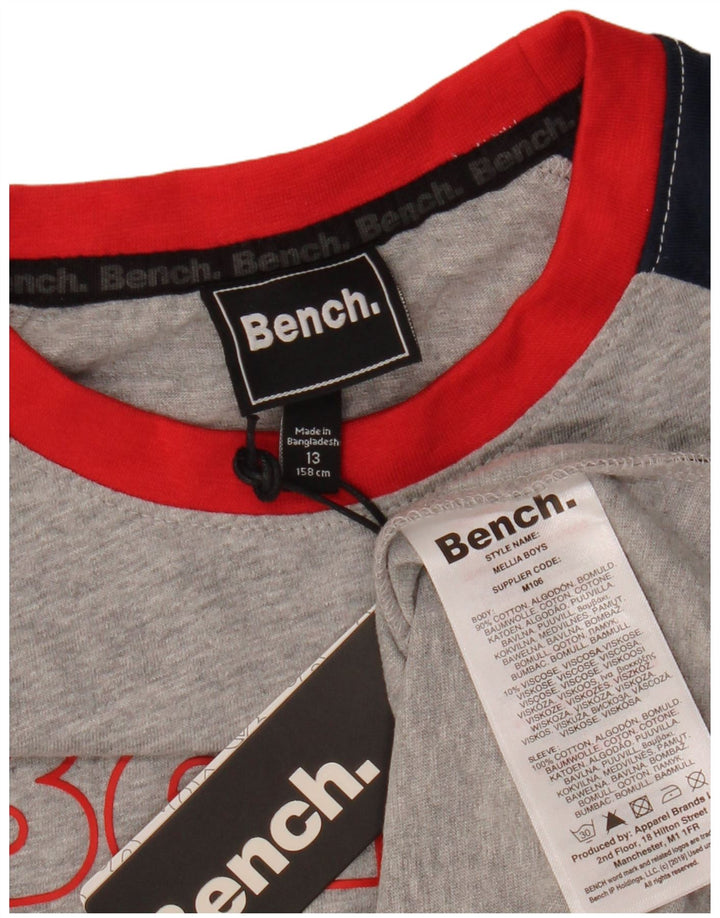 BENCH Boys Graphic T-Shirt Top 12-13 Years Grey Colourblock Cotton