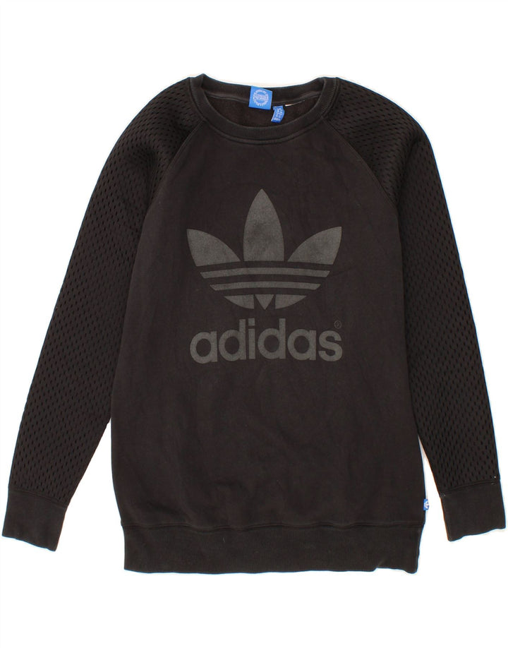 ADIDAS Womens Oversized Graphic Sweatshirt Jumper UK 10 Small  Black Vintage Adidas and Second-Hand Adidas from Messina Hembry 