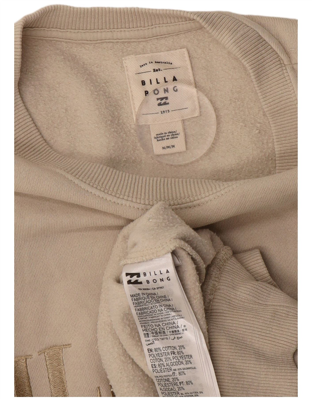 Billabong Womens Oversized Sweatshirt Jumper UK 12 Medium Off White Cotton