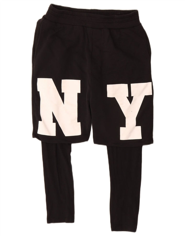 Zara Mens Graphic Sport Shorts Medium Black Cotton