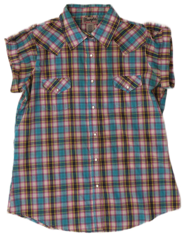 WRANGLER Womens Short Sleeve Shirt UK 14 Medium Multicoloured Check Cotton