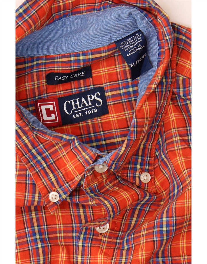 Chaps Mens Shirt XL Orange Check Cotton