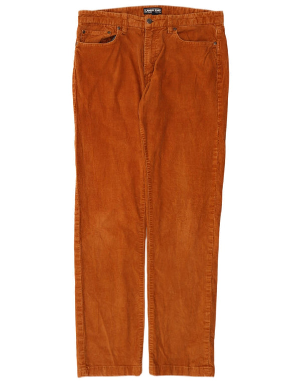 Lands End Mens Straight Corduroy Trousers W34 L33 Brown Cotton