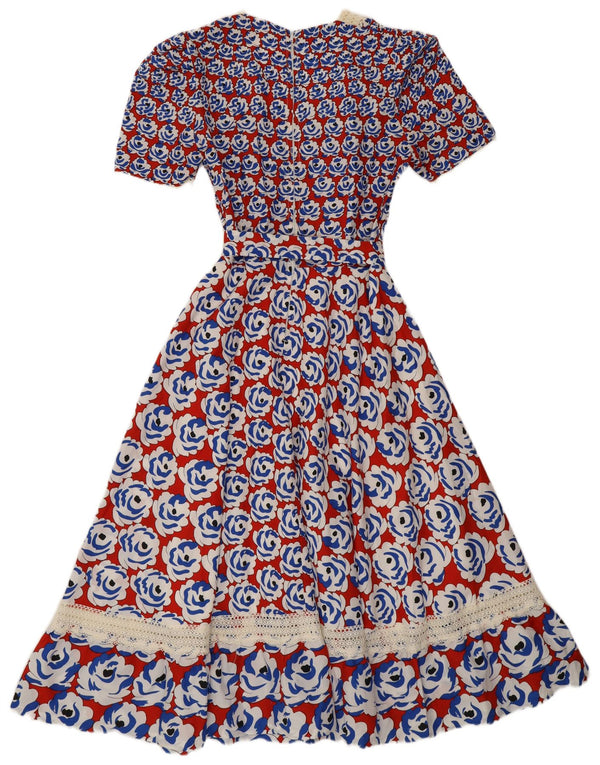 Vintage Womens Maxi A-Line Dress UK 8 Small Red Floral Retro