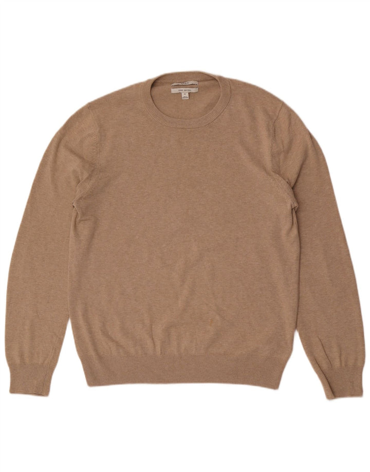 Marks & Spencer Mens Crew Neck Jumper Sweater Medium Beige Cotton