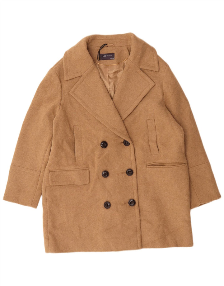 Marks & Spencer Womens Oversized Pea Coat UK 14 Large Beige Wool