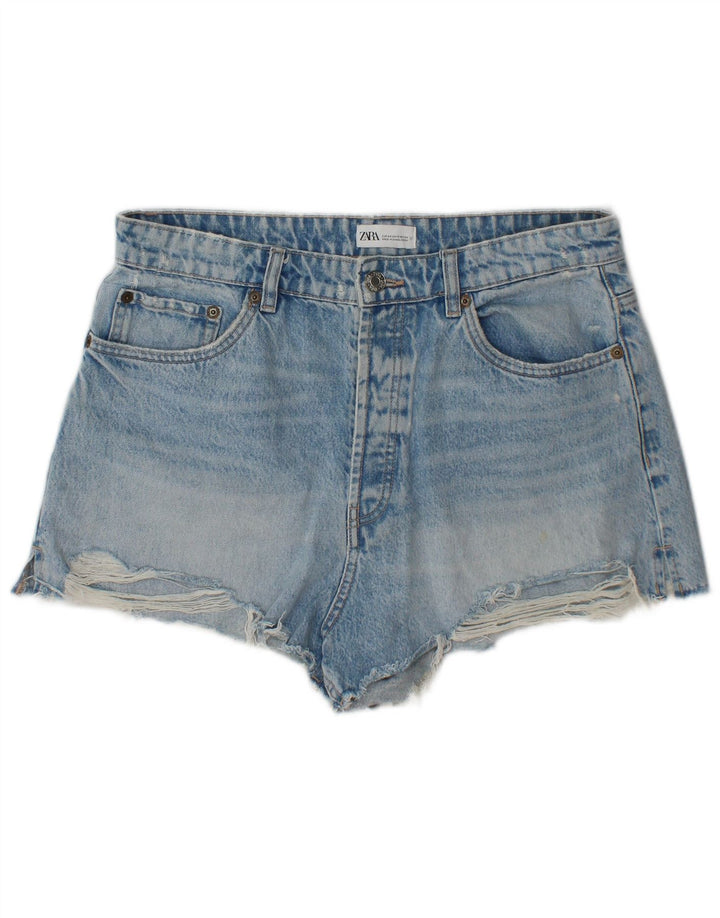 Zara Womens Distressed Denim Shorts EU 44 XL W34 Blue