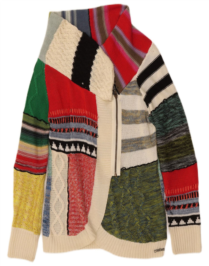 DESIGUAL Womens Cardigan Sweater UK 16 Large Multicoloured Patchwork
