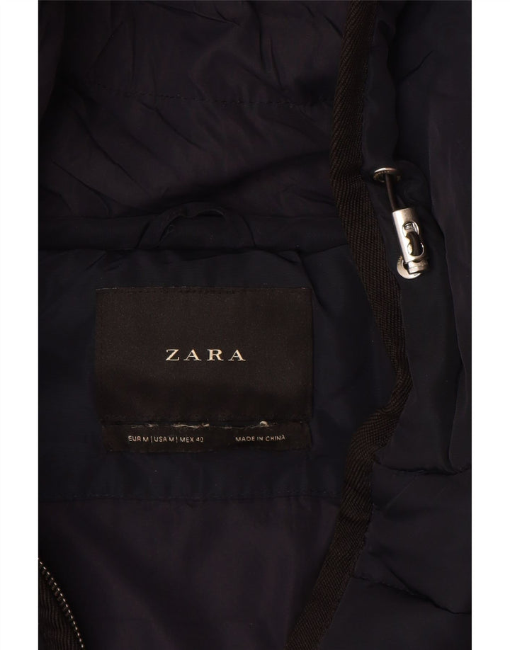 ZARA Mens Hooded Padded Jacket UK 38 Medium Navy Blue Colourblock